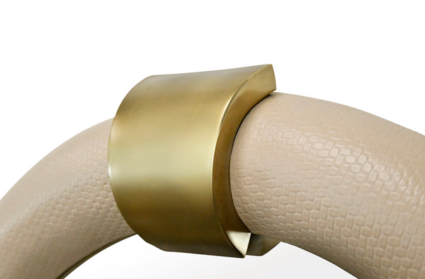 Bowie Arched Faux Ivory Textured Leather Mirror with Antique Brass Details