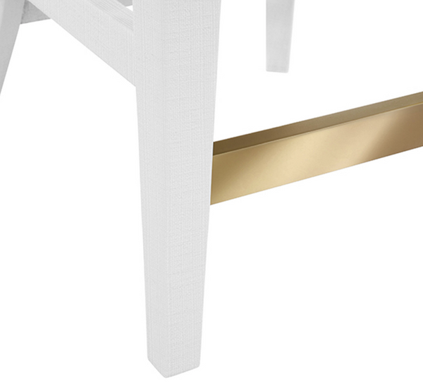 Sadie White Textured Linen Framed Counter Stool with White Performance Linen and Brass
