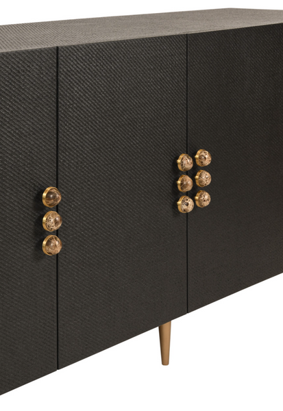 Deluca Black Grasscloth Four Door Buffet