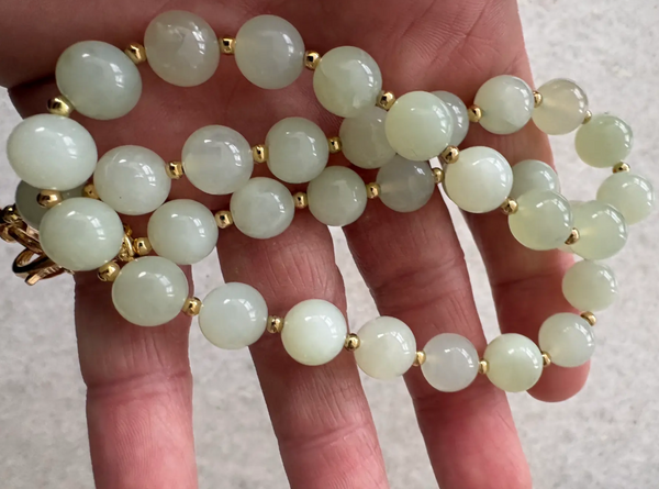 Vintage Jade Beaded Necklace With Gold Tone Clasp - Designed by by Matthew Izzo