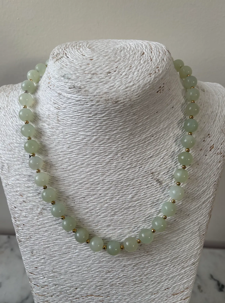 Vintage Jade Beaded Necklace With Gold Tone Clasp - Designed by by Matthew Izzo