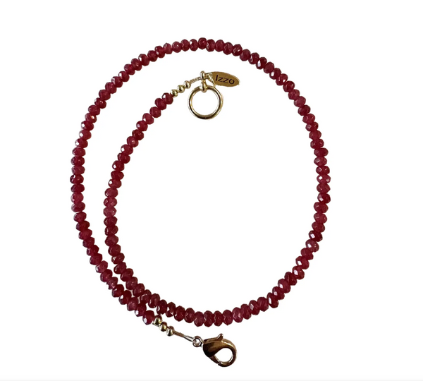 Red Faceted Quartz Beaded Necklace With Gold Tone Clasp - Designed by Matthew Izzo