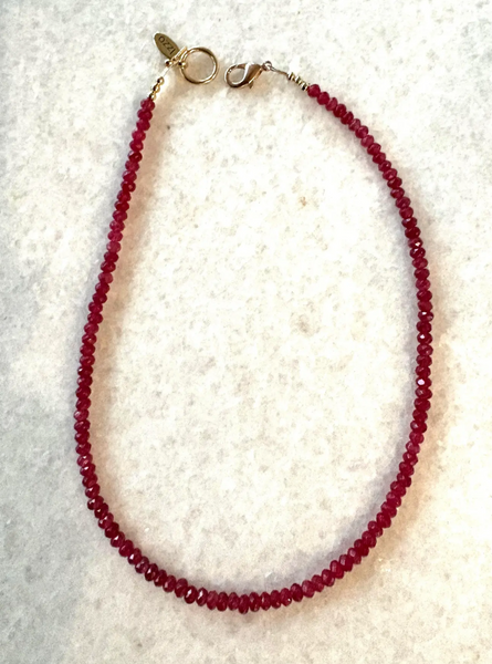 Red Faceted Quartz Beaded Necklace With Gold Tone Clasp - Designed by Matthew Izzo