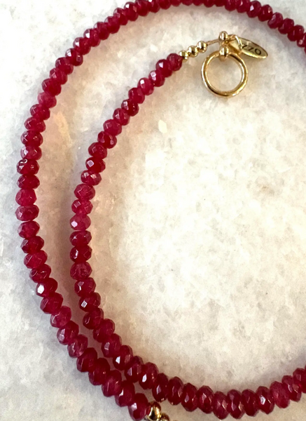 Red Faceted Quartz Beaded Necklace With Gold Tone Clasp - Designed by Matthew Izzo