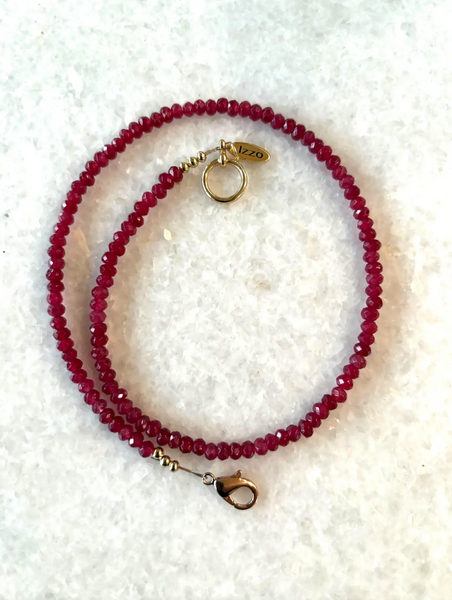 Red Faceted Quartz Beaded Necklace With Gold Tone Clasp - Designed by Matthew Izzo