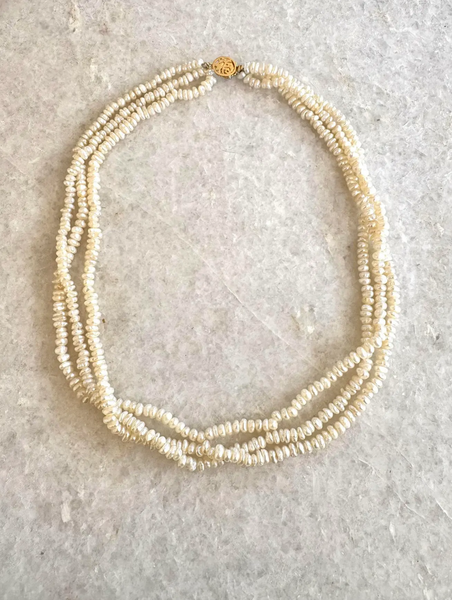 Vintage Freshwater Pearl and 14k Gold Clasp Multi-strand Beaded Necklace