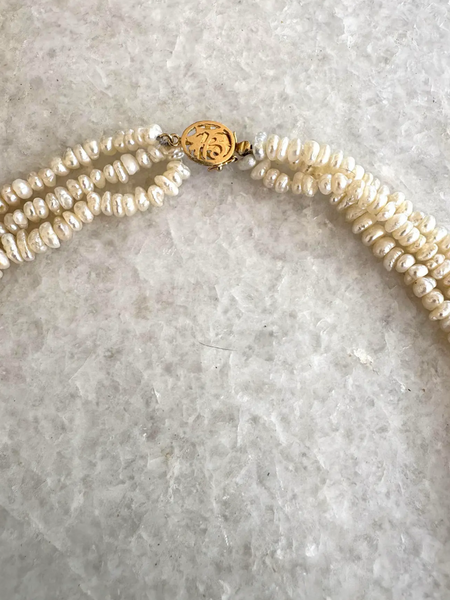Vintage Freshwater Pearl and 14k Gold Clasp Multi-strand Beaded Necklace