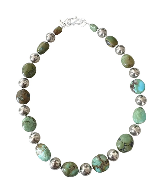 Tibetan Turquoise and Silver Beaded Necklace - Designed by Matthew Izzo