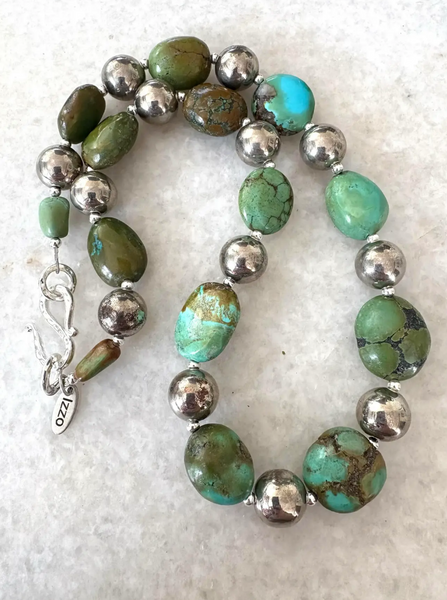 Tibetan Turquoise and Silver Beaded Necklace - Designed by Matthew Izzo