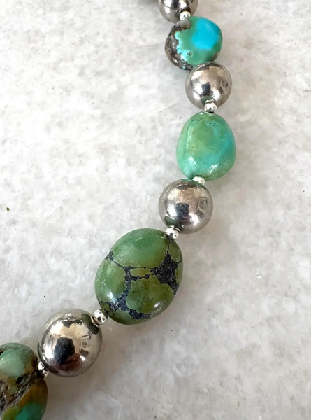 Tibetan Turquoise and Silver Beaded Necklace - Designed by Matthew Izzo