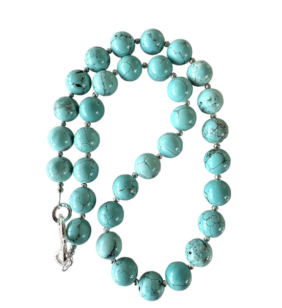 Turquoise Beaded Necklace With Silver Tone Spacers and Clap - Designed by Matthew Izzo