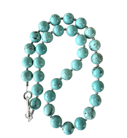 Turquoise Beaded Necklace With Silver Tone Spacers and Clap - Designed by Matthew Izzo