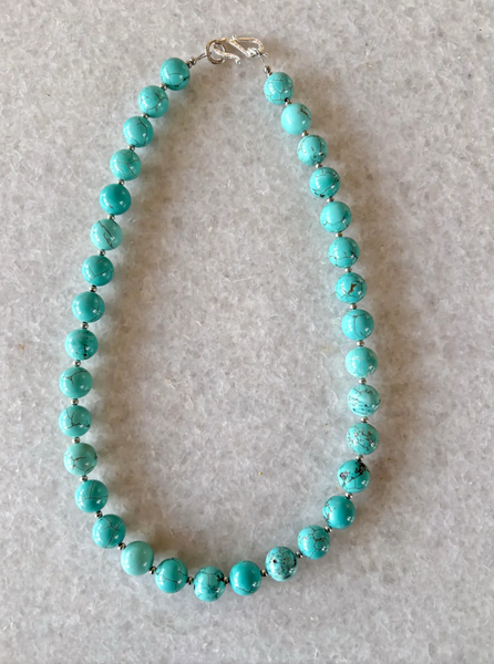 Turquoise Beaded Necklace With Silver Tone Spacers and Clap - Designed by Matthew Izzo