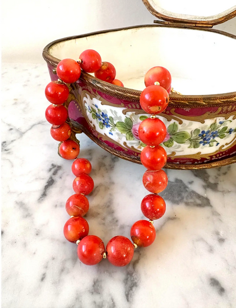 Coral Beaded Necklace With Gold Tone Spacers and Hook Clasp - Designed by Matthew Izzo