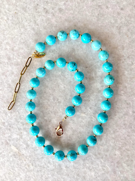Turquoise Beaded Necklace With Gold Tone Spacers and Clasp - Designed by Matthew Izzo