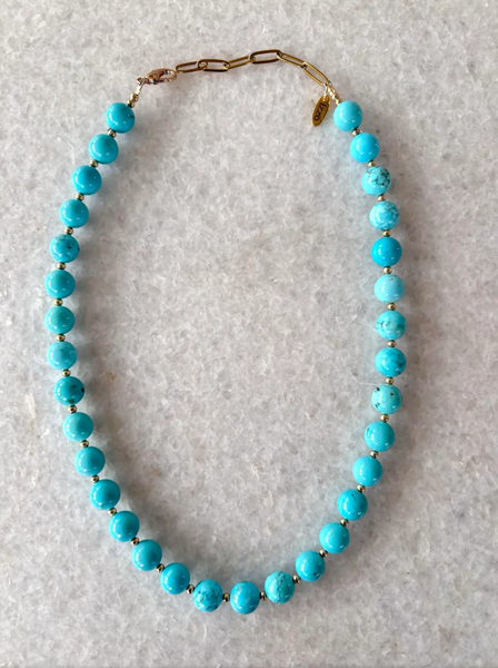 Turquoise Beaded Necklace With Gold Tone Spacers and Clasp - Designed by Matthew Izzo