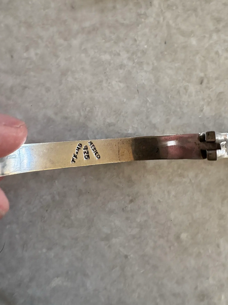 Vintage Taxco Sterling Silver and Malachite Inlay Hinge Bracelet - Mexico