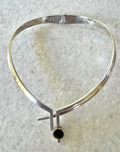 Vintage Antonio Pineda Sculptural Necklace - Sigi Taxco Sterling Silver, Tiger's Eye Onyx