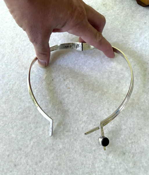 Vintage Antonio Pineda Sculptural Necklace - Sigi Taxco Sterling Silver, Tiger's Eye Onyx