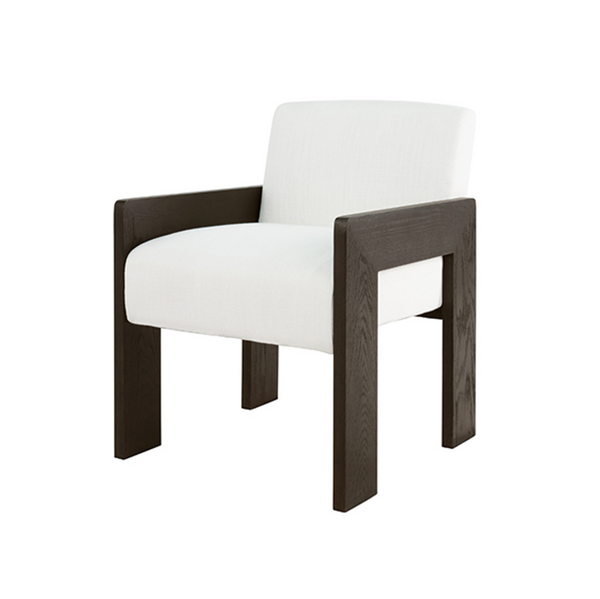 Astor Espresso Oak Square Arm Wooden Accent Chair with White Performance Linen Upholstery