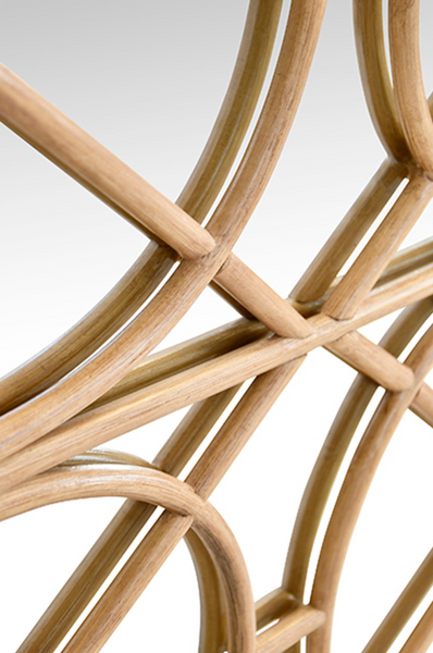 Aria Natural Rattan Three Door Buffet Cabinet with Mirro Front Doors and Adjustable Shelves