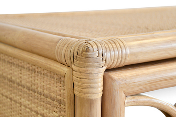 Aria Natural Rattan Three Door Buffet Cabinet with Mirro Front Doors and Adjustable Shelves