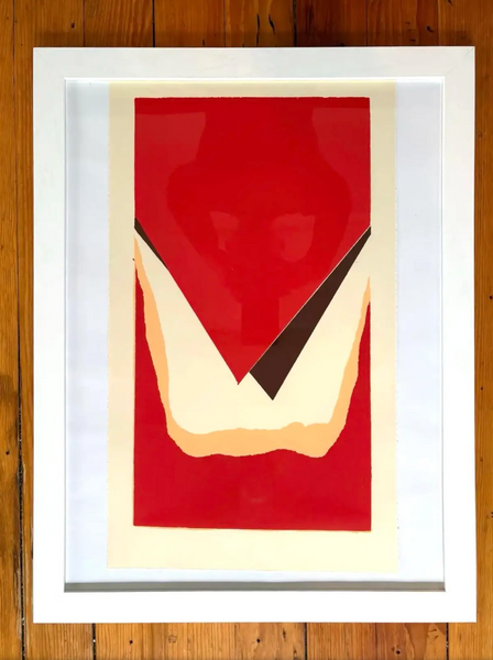 Barbara Beck 1971 Framed Screen Print on Paper in White Wood Frame
