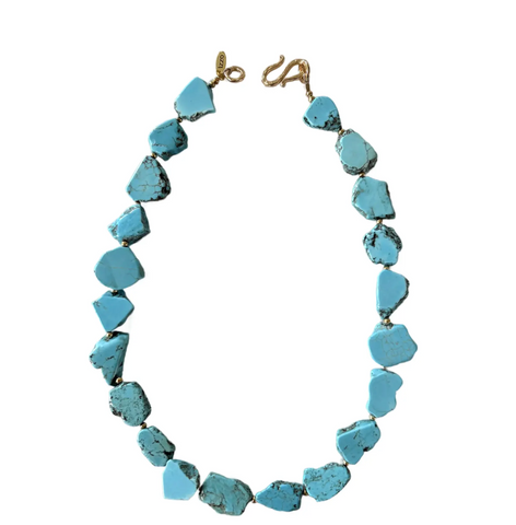 Sliced Turquoise Beaded Necklace With Gold Tone Clasp - Designed by Matthew Izzo