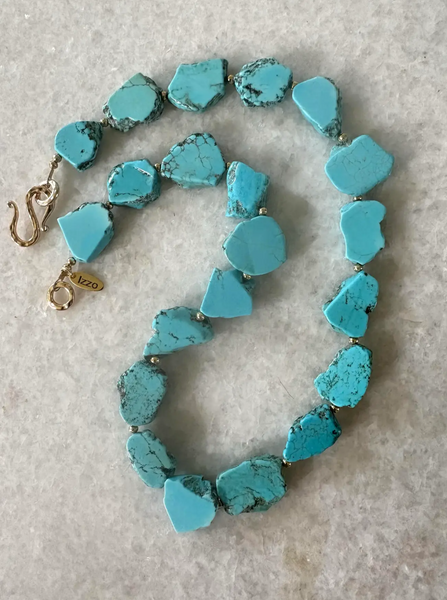 Sliced Turquoise Beaded Necklace With Gold Tone Clasp - Designed by Matthew Izzo