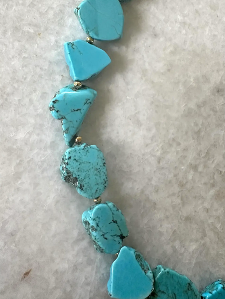 Sliced Turquoise Beaded Necklace With Gold Tone Clasp - Designed by Matthew Izzo