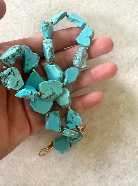 Sliced Turquoise Beaded Necklace With Gold Tone Clasp - Designed by Matthew Izzo