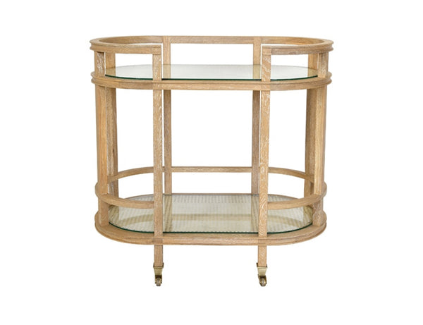Zaina Cerused Oak Bar Cart w/Glass Shelves