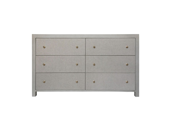 Lowery Six Drawer Chest - Grey Grasscloth w/Brass Knobs