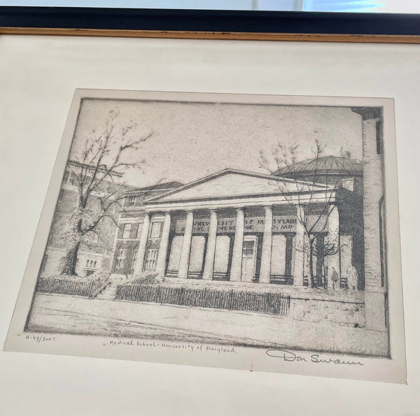 Original Don Swann Etching "Law School U. of Maryland' Limited Edition