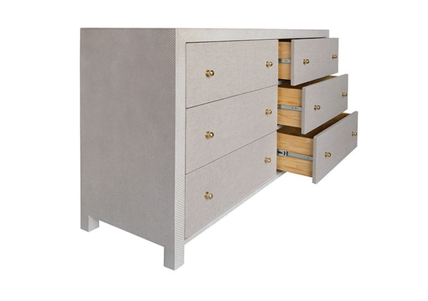 Lowery Six Drawer Chest - Grey Grasscloth w/Brass Knobs