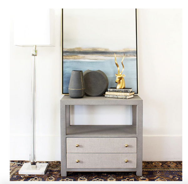 Hattie Side Table - Grey Grasscloth or Natural Grasscloth w/White Lacquer