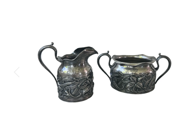Antique Art Nouveau Silverplate Creamer and Sugar Set - 2 Pieces