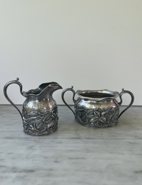Antique Art Nouveau Silverplate Creamer and Sugar Set - 2 Pieces