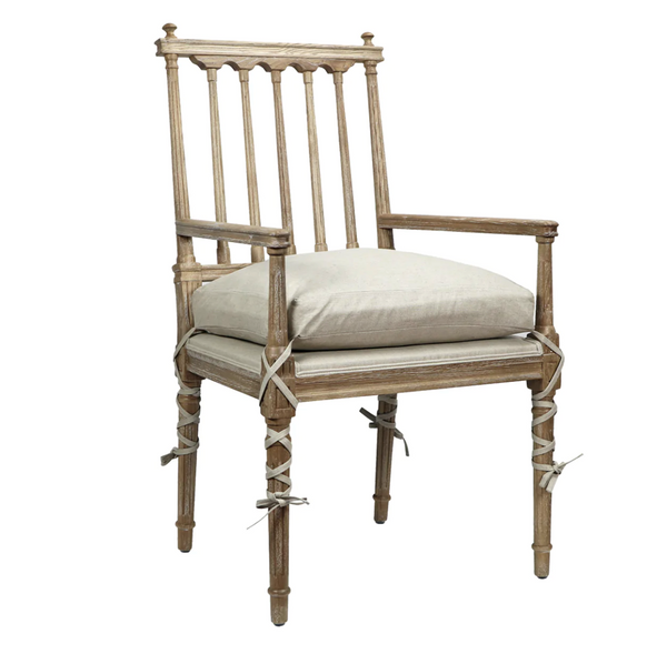 Barnaby French Country Pine Wood Arm Chair w/Cushion - Matthew Izzo Collection