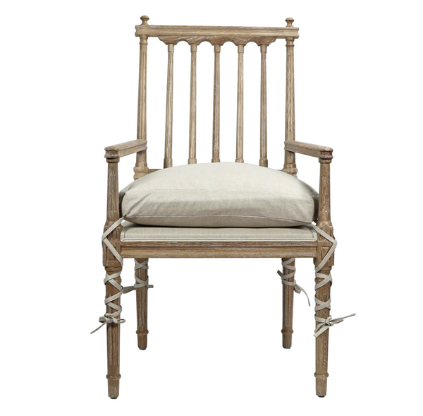 Barnaby French Country Pine Wood Arm Chair w/Cushion - Matthew Izzo Collection