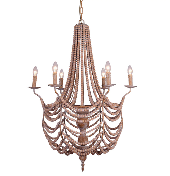 Craftsman Large Shaded Wood Bead Chandelier - Matthew Izzo Collection