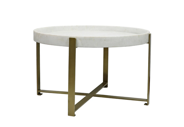 Bella White Marble & Antique Brass Large Tray Table - Matthew Izzo Collection
