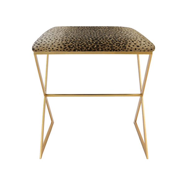 X Side Stool - Cheetah - Gold or Nickel Frame