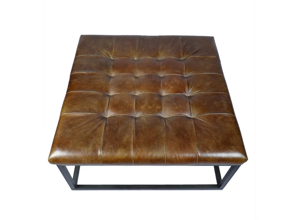 Norwood Large Square Leather Foot Stool - Matthew Izzo Collection