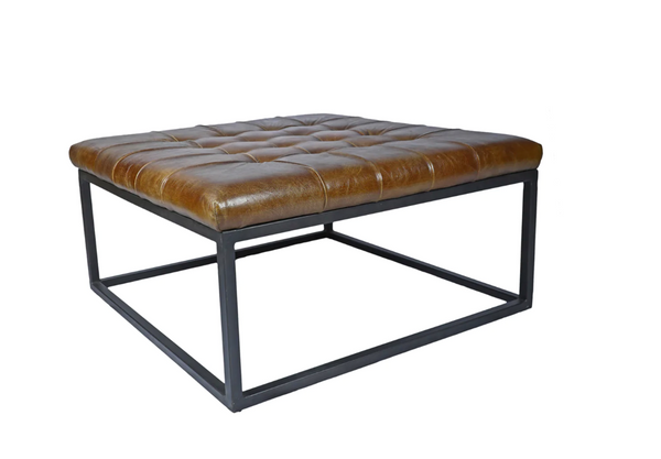 Norwood Large Square Leather Foot Stool - Matthew Izzo Collection
