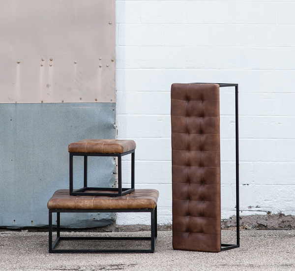 Norwood Tufted Leather & Iron Bench - Matthew Izzo Collection
