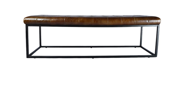 Norwood Tufted Leather & Iron Bench - Matthew Izzo Collection