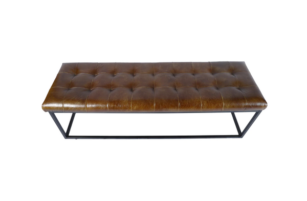 Norwood Tufted Leather & Iron Bench - Matthew Izzo Collection