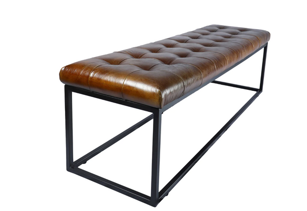 Norwood Tufted Leather & Iron Bench - Matthew Izzo Collection
