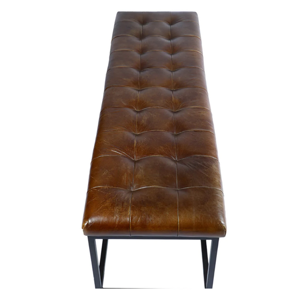 Norwood Tufted Leather & Iron Bench - Matthew Izzo Collection